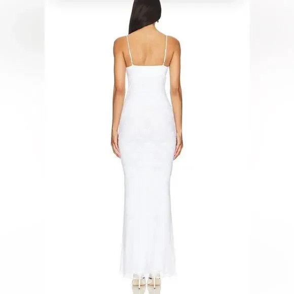 NWT Majorelle Leonie Gown White lace maxi rosette ruched bodycon slip Revolve M - Picture 3 of 8